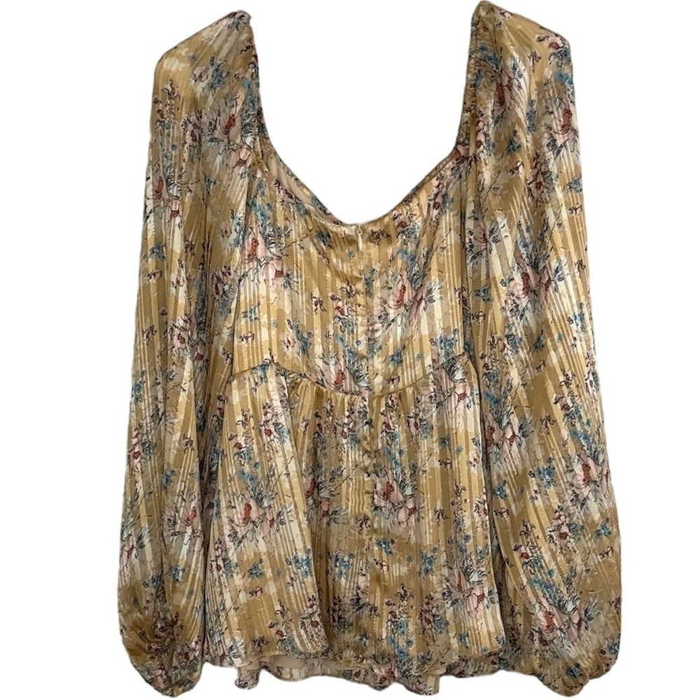 Mittoshop Floral V neck shiny Large Blouse - Picture 2 of 4